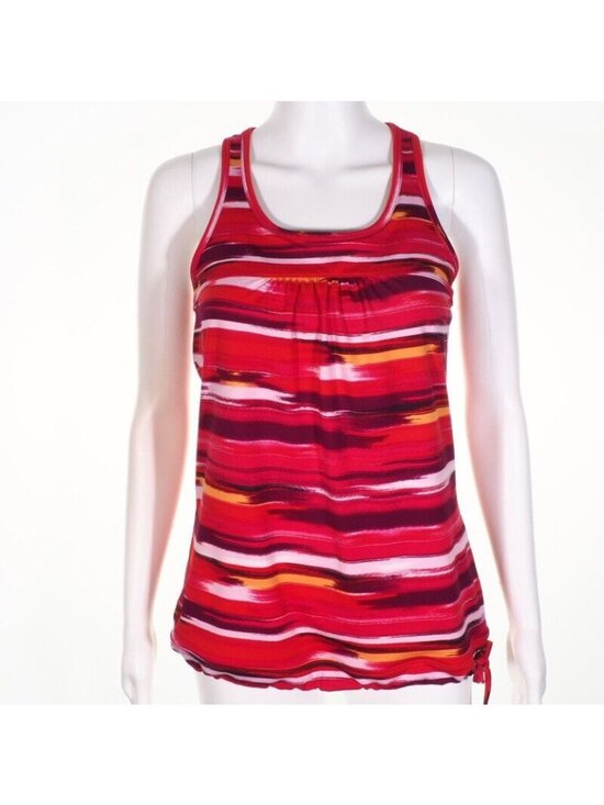 Athleta Tops - Athleta Top Womens Size Small Racerback Drawcord Red White Yellow  Shelf Bra EUC